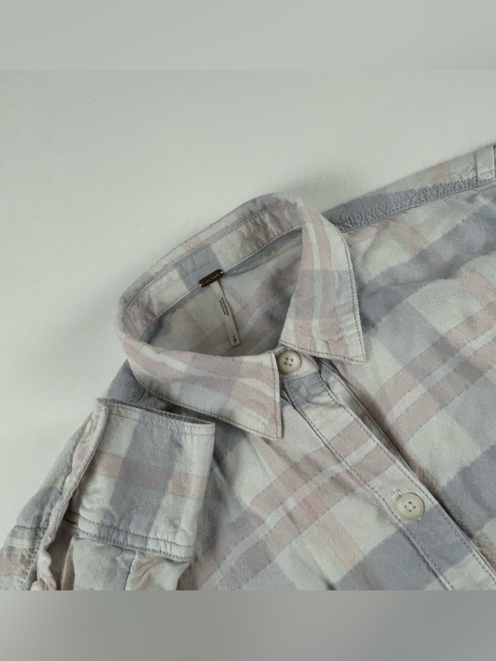 Free People WMNS SZ S Pastel Plaid Loveland Raw Hem Button Up Boho Lightweight